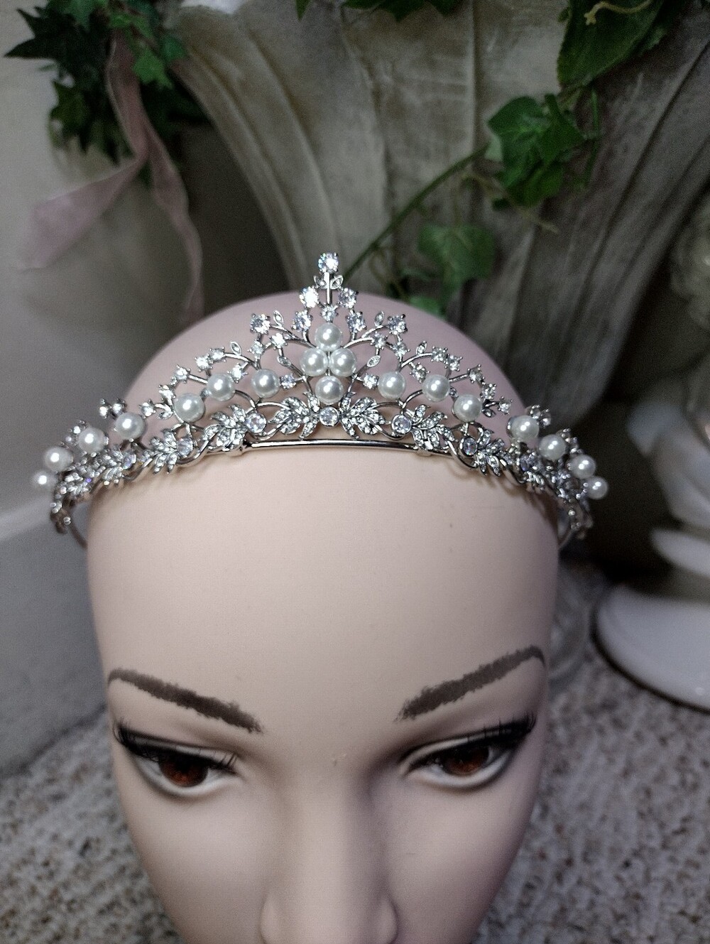 Believe By Brilliance Pearl & Cubic Zirconia Silver Plated Bridal Tiara - Picture 2 of 9
